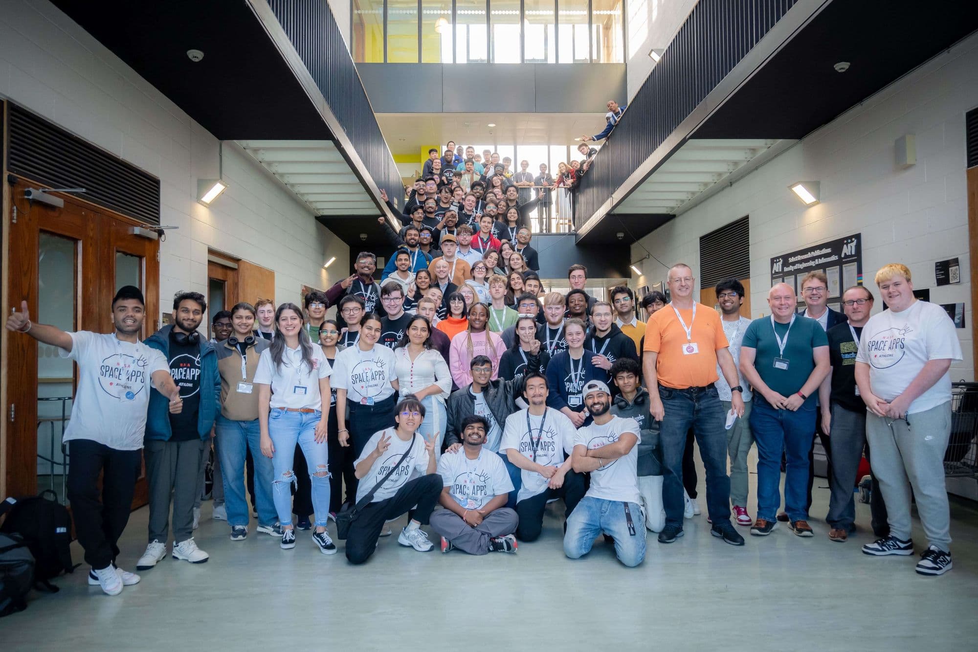 Group photo of HackAthlone 2024 participants in the Engineering Building